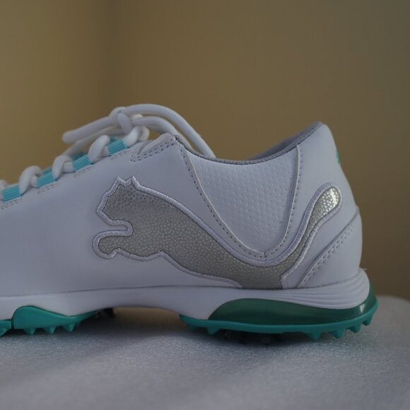Puma Women's Biofusion Golf Shoes White/Silver Metallic/Aqua Splash, 8.5 M - Picture 9 of 16